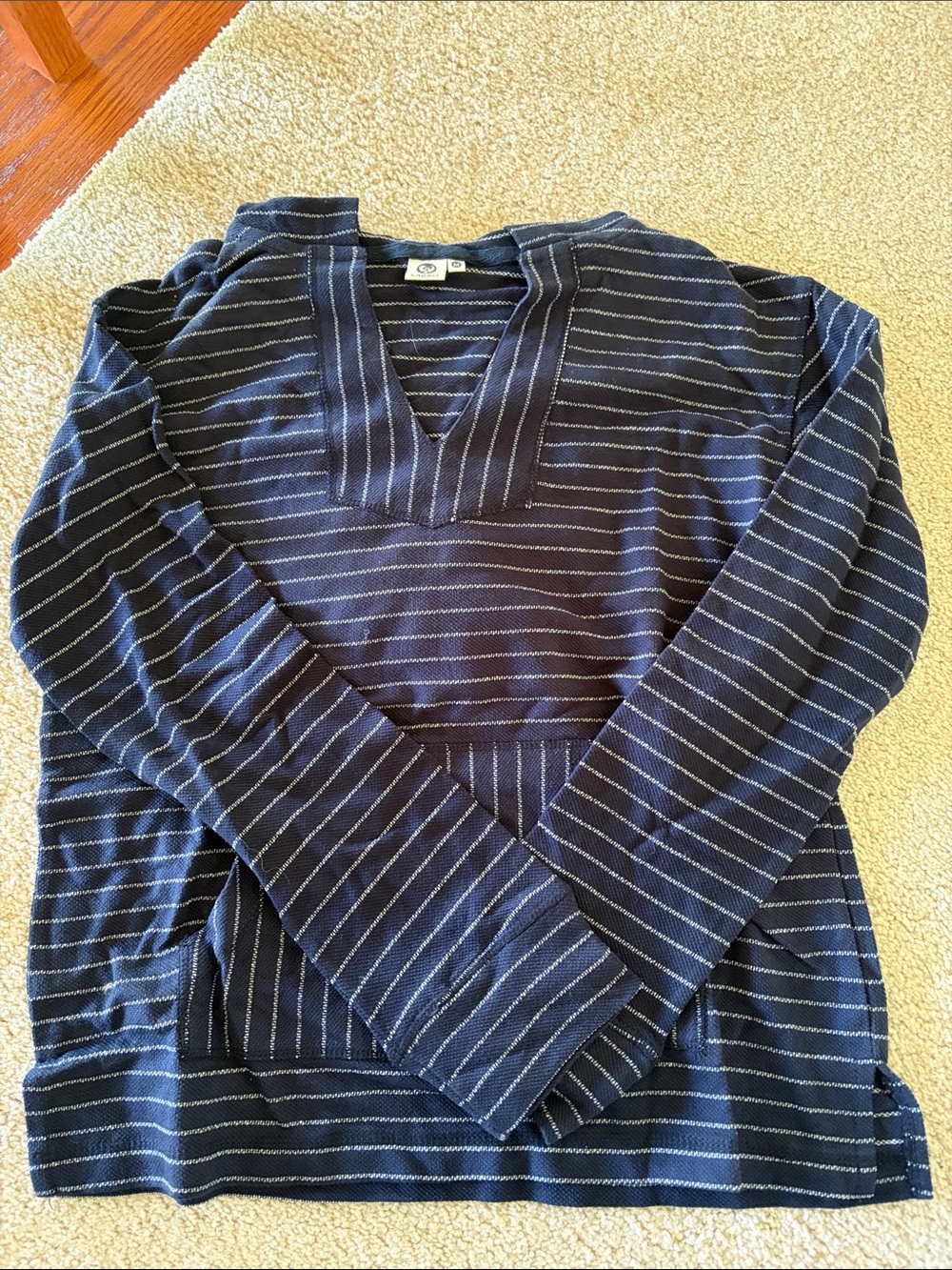 Lagaci Navy Blue Striped V-Neck Pullover Hoodie